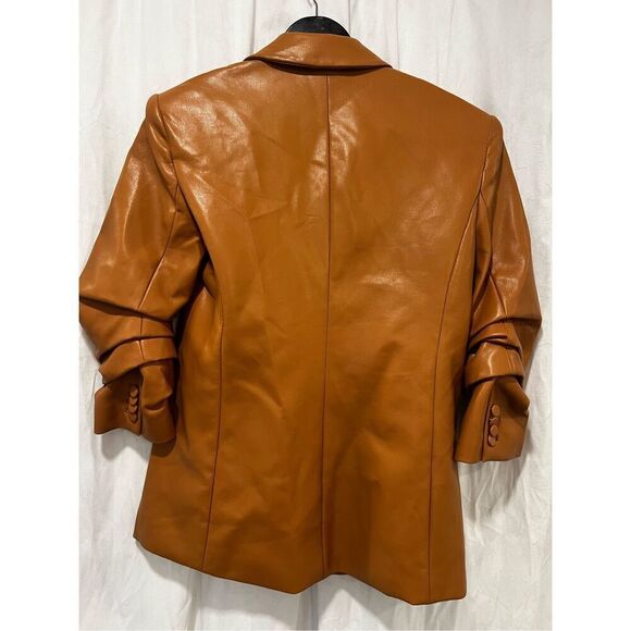 Cinq à Sept Women's Brown Faux Leather Cinched-Sleeve Blazer Jacket Size 2 NWOT - Picture 5 of 7